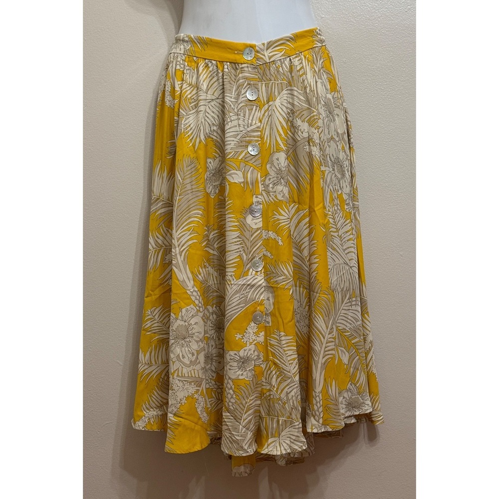 Catherine Malandrino Women's Button Front Midi Skirt Slit Yellow Floral Print 6